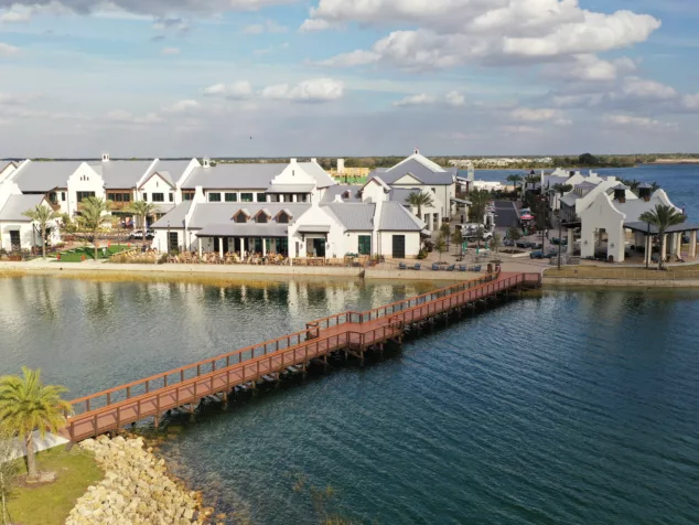 Aerial view Waterside Place timber bridge project in Lakewood Ranch, FL