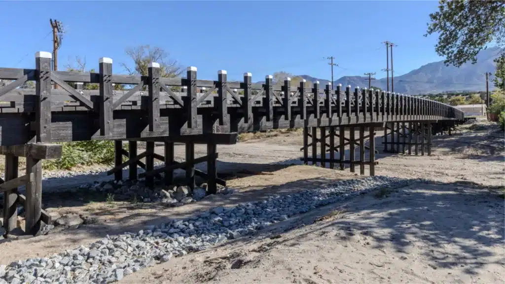 thousand trails 320' double vehicular timber bridge project by YBC in acton, ca