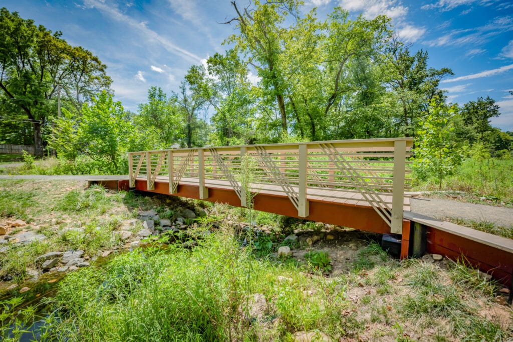 Coe Branch timber pedestrian bridge profile view in Falls Church, VA