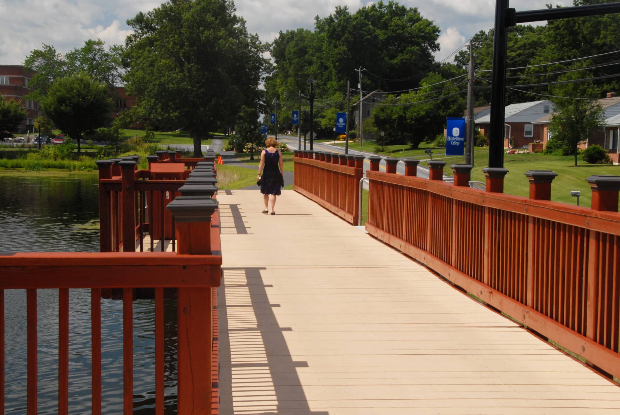 Elizabethtown College Campus pedestrian bridge coated decking design and built by York Bridge Concepts