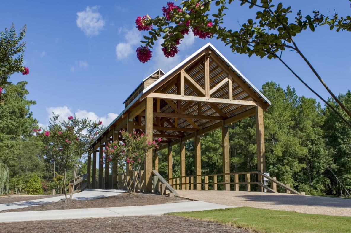 Riverstone of River Landing community covered vehicular bridge in Wallace, NC built by York Bridge Concepts